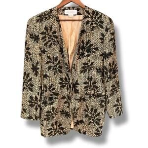 Jones New York Women's Blazer Jacket SIZE 12 Vintage Brocade Mobwives Gold